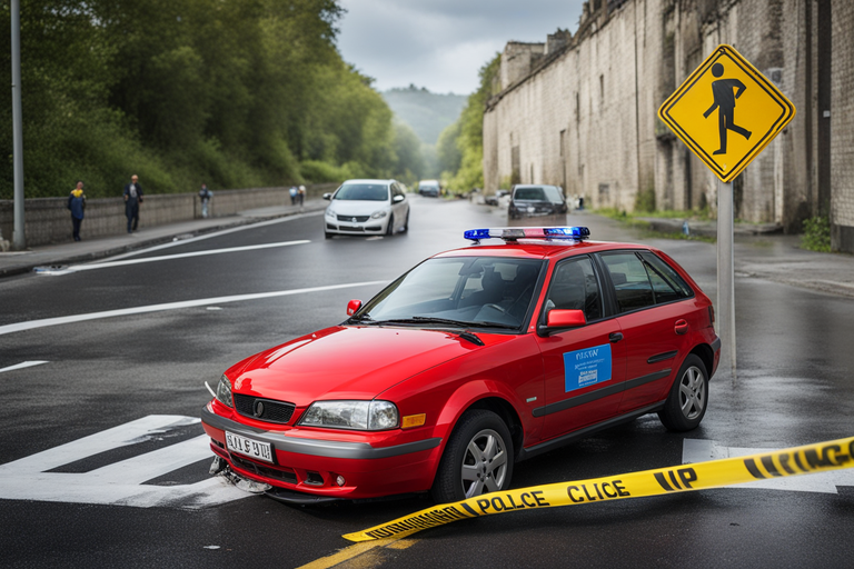 a car accident scene abroad with police tape,