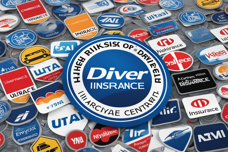  a "high-risk driver" sticker, surrounded by various insurance company logos