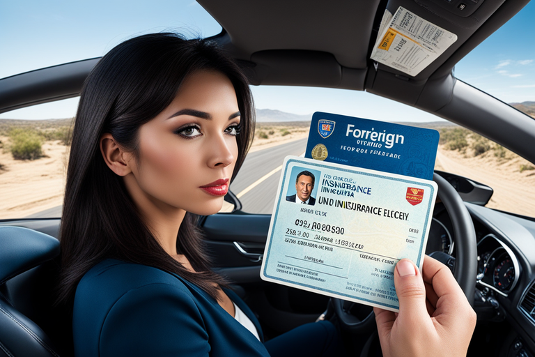 image of a foreign driver attempting to navigate a U.S. road. The driver is holding a foreign driver's license and is unable to understand a U.S. car insurance policy. 